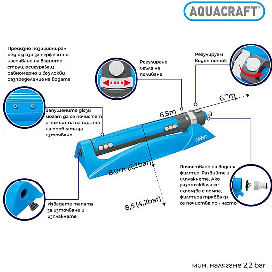 Разпръсквач градински с 18 отвора и настройки на струята Aquacraft